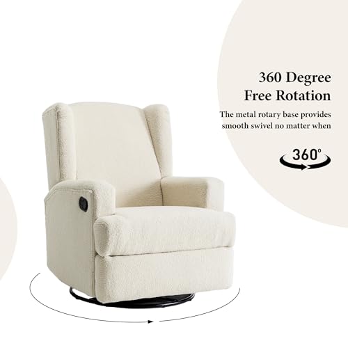 Image of Swivel Rocker Recliner Chairs Set of 2, 360 Swivel Wingback Recliner Chairs for Adults, Upholstered Boucle Fabric Glider Rocking Chair with High Back, Deep Seat for Living Romm Bedroom, Cream