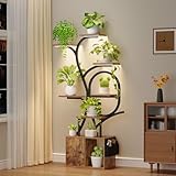 MAHANCRIS Plant Stand Indoor with Grow Lights, 9-Tier Corner Plant Holder with Cabinet, Tall Indoor Plants Display Rack, Adjustable Brightness, for Living Room, Patio, Rustic Brown PSHR157E01