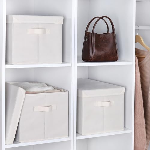 Image of WUIKE Fabric Storage Bins with Lids, Beige, Extra Large, 3-Pack