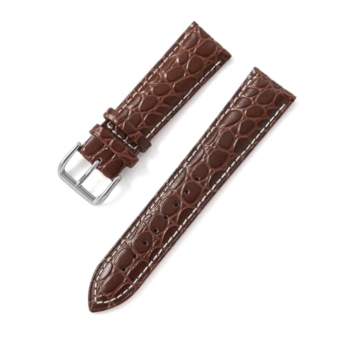 [KKTHRFFKK] 12 13 14 15 16 17 18 19 20 21 22 24mm Circular Grain Calfskin Leather Watch Strap With Pin Buckle For Band(Brown Whi