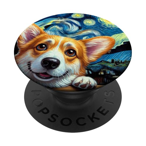 Van Gogh Corgi Art Noche Estrellada Perro Lindo Corgi PopSockets PopGrip Adhesivo