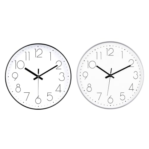 Image of 2 Pack Black&Silver Wall Clock 12 inch Silent Wall Clocks Battery Operated | Office Kitchen Living Room Bedroom