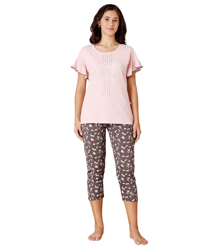bodycare Women's Cotton Printed T-Shirt and Capri Set | Soft & Breathable Nightwear | Short Sleeves | Loungewear Co-Ord Set BSCS16034-picture-52