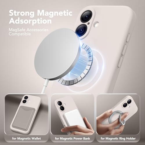 Image of Magnetic for iPhone 16 Case, Compatible with MagSafe, [Screen Protector + Full Camera Protection], Silicone Shockproof Anti-Scratch Protective Phone Case for iPhone 16 6.1 inch, Stone