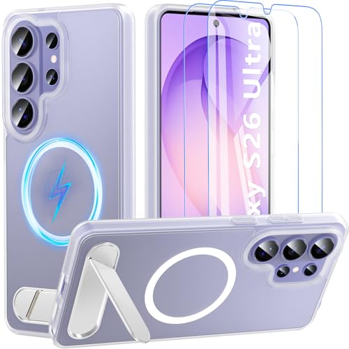RC1WD 3 en 1 Coque Magnétique pour Samsung Galaxy S26 Ultra avec Support réglable,Compatible avec MagSafe[2 Verre Trempé]Étui Mat Translucide Arrière...