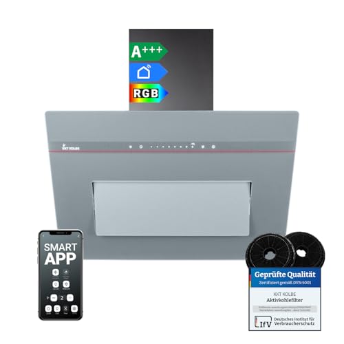 KKT KOLBE A+++ Hotte aspirante 60 cm 782 m³/h Hotte murale Uringang | Verre gris mat | Naloop automatique | Smart WiFi App Wi-Fi | SensorTouch | Éclairage...