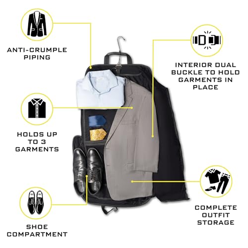 Premium Suit Garment Bag Carry On - Hangs 4 Suits - Travel & Business with Shoulder Strap and Laptop Compartment4