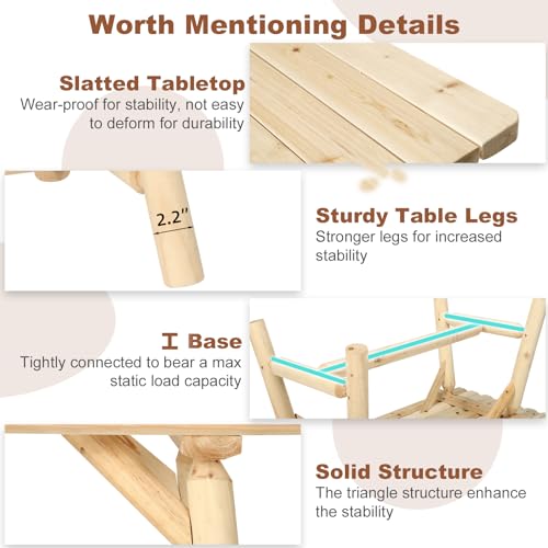 Homediary Wooden Adirondack Log Side Table, Cedar Wood Outdoor Rectangular End Table W/Slatted Tabletop thumb #4