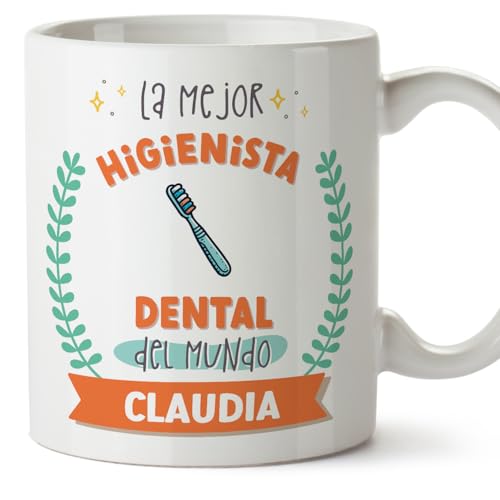 MUGFFINS Tazas Personalizadas para HIGIENISTA DENTAL mujer - En Español - Mejor del mundo - Con dibujo - 11 oz / 330 ml - Regalo Personalizable original y divertido