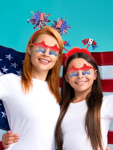 BOARDFEB 8 PCS Patriotic Party Accessories, Independence Day Headband Red White Blue Star Sunglasses for 4th of July Party Accessories Memorial Day Supplies