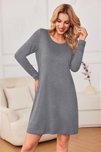 Ekouaer 3 Pack Women's Nightgowns Long Sleeve Sleep Shirts Comfy Soft Nightshirt Women Pajama Sleep Dress Cute Sleepwear3