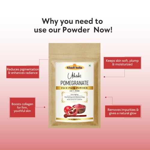 Image of Khadi Pomegranate Face Pack Powder 100g | For Pigmentation, Radiance & Glowing Skin | Keep Skin soft & Plump | Pure, Natural & Ayurvedic | Removes Impurities | Face Pack for Men & Women