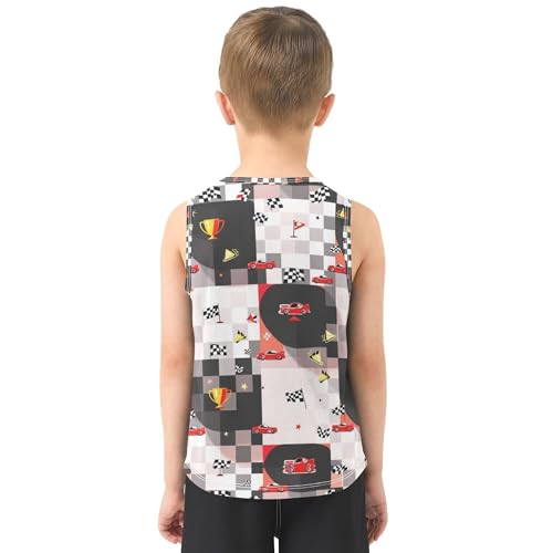 Red Black Racing Checkered Flag Boys Athletic Tank Tops Sleeveless Summer Vest Tee Casual Tops for Travel Running 3T3