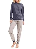 CALIDA Cotton Special Bündchen Pyjama Damen, pflegeleicht, elastischer Hosenbund, softe Bündchen an den Abschlüssen Graystone 48 50