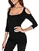 ZJCT Women's Open Cold Shoulder Stretch Long Sleeve Tee Shirt Casual Blouse Tops Black S