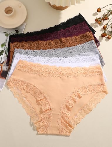Image of ALL OF SHE Womens Cotton Underwear Cheeky Lace Bikini Panties Sexy Briefs Soft Breathable Lingerie for Ladies Underwear Pack