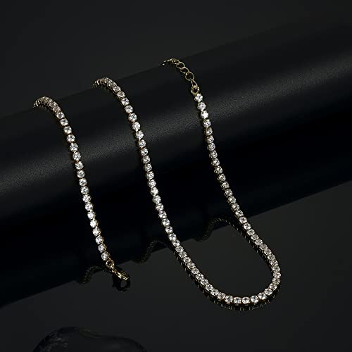 Tennis Necklaces For Women,Gold Choker Necklaces For Women,14K Gold Plated Cubic Zirconia Sparking Tennis Choker Necklaces,Simulated Diamond Crystal Necklaces,Bridal Wedding Jewelry For Women #TOP6