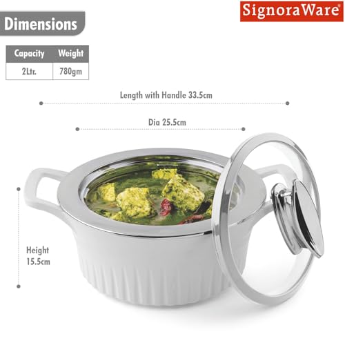 Image of SignoraWare Master Lock BPA Free Plastic Casserole | Inner Stainless Steel With Borosilicate Glass Lid | Perfect for Home, Kitchen & Gifting | Ideal for Storing & Serving Hot Meals (2 Ltr | White)