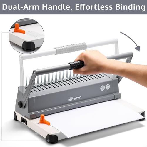 Image of OFFNOVA Binding Machine, 21-Hole 450 Sheets Paper Comb Binding Machine for Letter Size / A4 / A5 Paper, Easy to Punch Handle, Adjustable Margin, Book Binder with 100 PCS 3 /8'' Comb Binding Spines