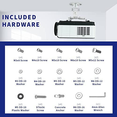 VIVO Universal Adjustable Ceiling Projector, Projection Mount Extending Arms Mounting Bracket, White, MOUNT-VP01W