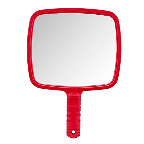 Large Cosmetic Hand Held Square Mirror Red