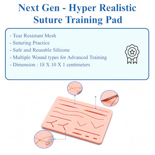 Image of Suture practice kit, suturing practice kit, suturing kit for medical students, suture practice kit with suture pad, suture needle, suture thread & tools training kit, Packed with Suture Materials