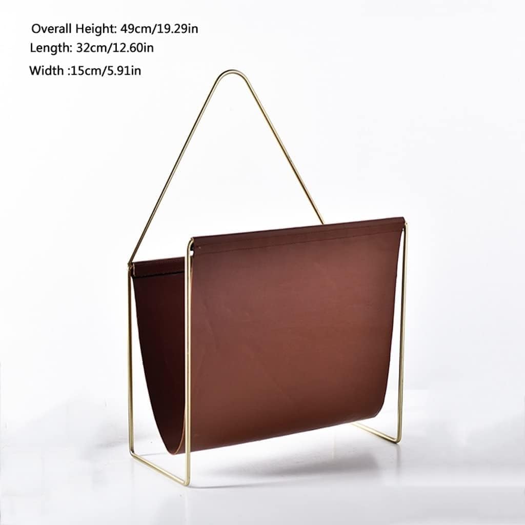 Metal Leather Magazine Organizer Desktop File Rack Newspaper Display Rack Creative Handle Bookcase