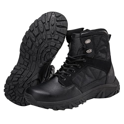 RASPIO Men's Tactical Boots, Lightweight Outdoor Hiking Boots, Leather Work Boots, Durable Suede Leather, Comfort Durable Breathable(Bl,10.5)
