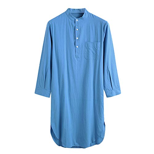 Men’s Henley Neck Long Sleeve Nightshirt Sleep Shirt Comfy Nightgown Loose Fit Comfort Pajamas Lounge Sleepwear