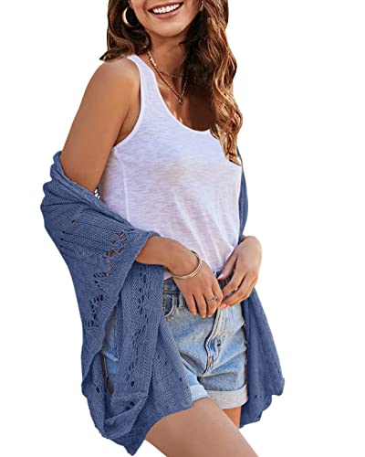 Image of Ermonn Crochet Cardigan Sweaters for Women Open Front Kimono Batwing Sleeve Plain Casual Lightweight Outerwear