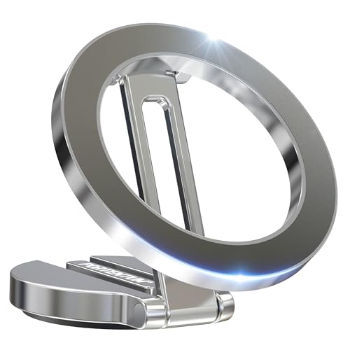 PORTENTUM Soporte Movil Coche Magsafe Plegable – con Potente Iman (20x N52) y Rotación 360° – para Salpicadero Oficina u Otras Superficies - Silver