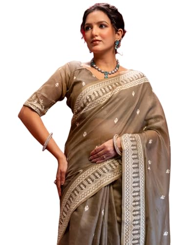 Image of SIRIL Women's Cotton Weaving Tassels Saree With Unstitched Blouse Piece