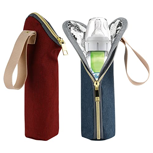 Image of Beautyflier Baby Bottle Tote Bags, Travel Carrier Holder, Portable Breastmilk Storage, Suitable for Dr. Brown’s 2oz, 4oz, 8oz, Narrow (Dark Red + Dark Blue)