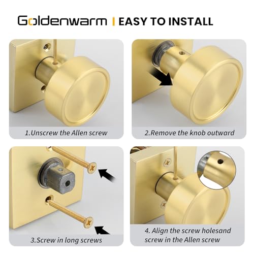 Image of Goldenwarm Brushed Gold Door Knobs Passage, Closet Door Knob Zinc Alloy, Contemporary Gold Interior Door Knobs for Hallway, 8 Pack
