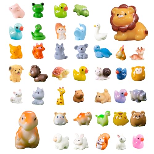 Onperpoe 42 Stück Mini Harz Tiere Mini Tiere Figuren Harz Figuren Winzige Tiere Figur Miniaturfiguren für Mikro Landschaft Terrarien Dollhouse Dekorationen Geburtstag Tortendeko Party Garten