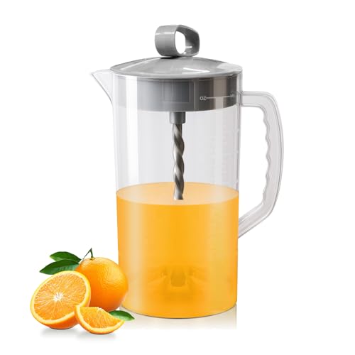 Mixing Pitcher for Drinks, 2 Quart/64oz Plastic Water Pitcher with Lid, Angled Plastic Blades and Adjustable Mixer Plunger for Juice, Tea, Milk, Beverage Container