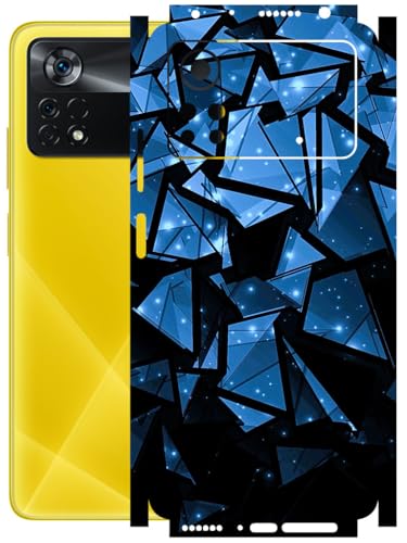 Image of AtOdds - Full Body Back Screen Guard Protector Film - Lamination Wrap Skin Sticker Compatible with Poco X4 PRO (5G) | Scratchproof Matte Finish (Blue Crystals)