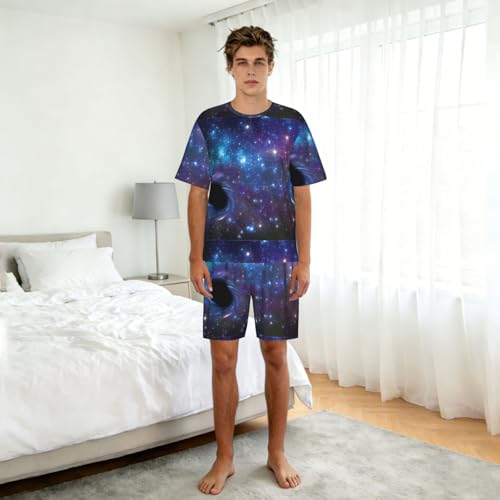 Pijama de dos piezas para hombre ropa de dormir transpirable camiseta y pantalón corto 3