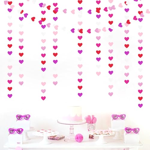 Image of Galentines Party-Decoration Valentines-Day Heart-Garland - 52ft Purple Hot-Pink Red Hanging Paper Streamers Banner, Proposal Anniversary Romantic Birthday Baby Shower Rustic Wedding Decor Hugfond