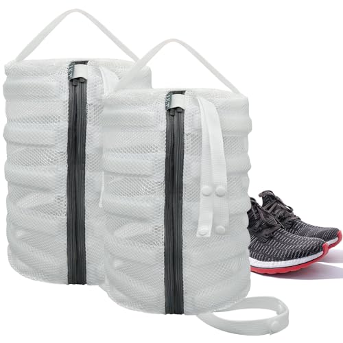 洗濯ネット 靴ピカ ネット 洗濯用 ダブルポケット 円筒型 直径23×縦37cm 粗いメッシュ ランドリーネット 洗濯機 ドラム式 乾燥機対応 シューズ 上履き 衝撃吸収 噪音軽減 2枚入り