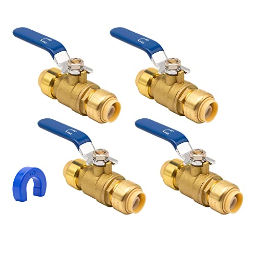 PURAGEIR 4 Pack 1/2 Inch Push Ball Valve, Pushfit Water Shut Off Valve with Disconnect Clip