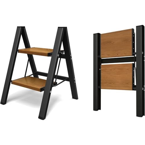 2段ステップ 脚立 折りたたみ式 踏み台 滑り止め付き 軽量アルミ製・幅広ステップ 安全設計 おしゃれデザイン 室内外兼用 子供・高齢者も安心使用 耐荷重150kg 防錆・耐久 省スペース収納 キッチン 洗濯物 ベランダ用