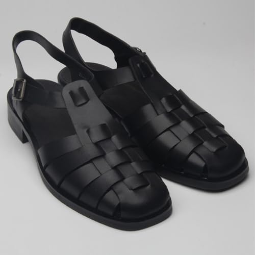MILDSEVEN Men's Business Roman Sandals, Retro Handmade Closed Toe Beach Shoes, Fashion Casual Soft Fisherman Shoes3