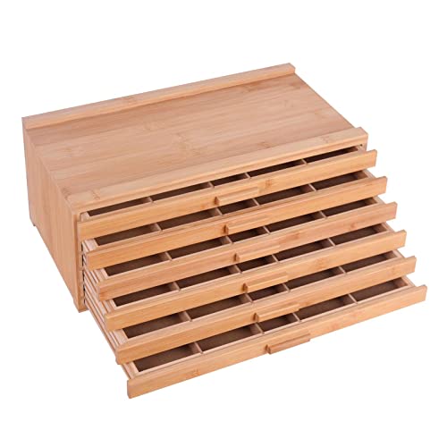 Vencer 6 Drawer Bamboo Artist Supply Storage Box with Separate Compartments for Organizing Pencil,Pen,Pastel,Marker Set,Brushes & Stamp,VAO-007