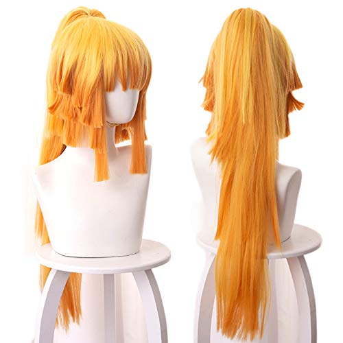 MORE4EVER Female Zenitsu Agatsuma Kimetsu No Yaiba Cosplay Wig Long Claw Clip on Ponytail Synthetic Hair (Yellow)