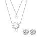Produktbild Zeitenwende 18k Weißgold plattiert 925 Silber Damen Doppelkette mit Sonne und Smiley Anhänger - Lieferung mit Geschenkbox - Echtes Silberschmuck-Geschenk für Frauen, Freundin, Geburtstag, Freunde