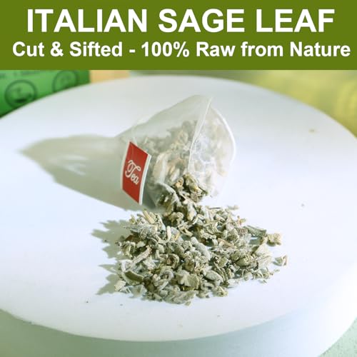 FullChea - Sage Tea Bags - 30 Count X 1.5g - Premium Natural Cut & Sifted Sage Leaf - Non-GMO - Caffeine-free - Rich in Antioxidants & Respiratory Support
