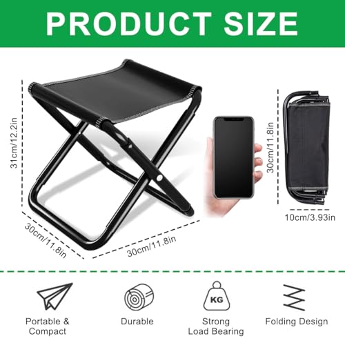 Bcuuozeeing Camping Hocker Hocker Klappbar 200kg (440lbs) - 30cm Tragbarer Klapphocker Faltbar mit Aufbewahrungstasche, Campinghocker für Angeln, Reisen, Garten, Strand, Wandern, Grillen, Schwarz – Bild 4