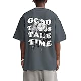 Werbavi Vintage Graphic Tees for Men Oversized Floral Letter Print Retro Streetwear T Shirts Casual Loose Fit Cotton Tops Short Sleeve Crew Neck T Shirt(Dark Gray,M)