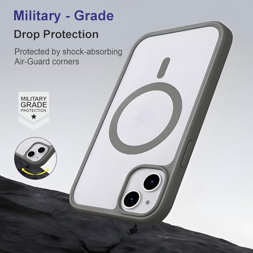 Image of AIBEX Clear Mag-Saf Case for iPhone 13 | Strong Magnetic Lock, Anti-Yellowing Transparent Back, Military-Grade Drop Protection, Slim Lightweight Cover with Camera Guard - Grey